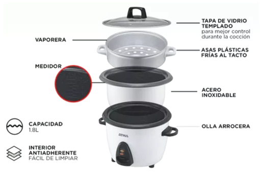 COCINAS ATMA SUMB21P ARROCERA + VAPORERA CON SUSHI KIT 1.8 LTS 700W - Imagen 2