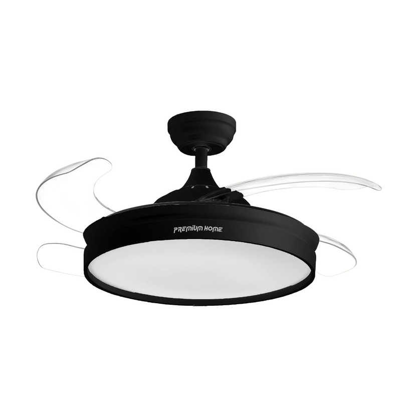 VENTILADORES PREMIUN HOME NEGRO-1542 VENTILADOR DE TECHO CON LUZ LED PALETAS RETRACTILES 75 W.